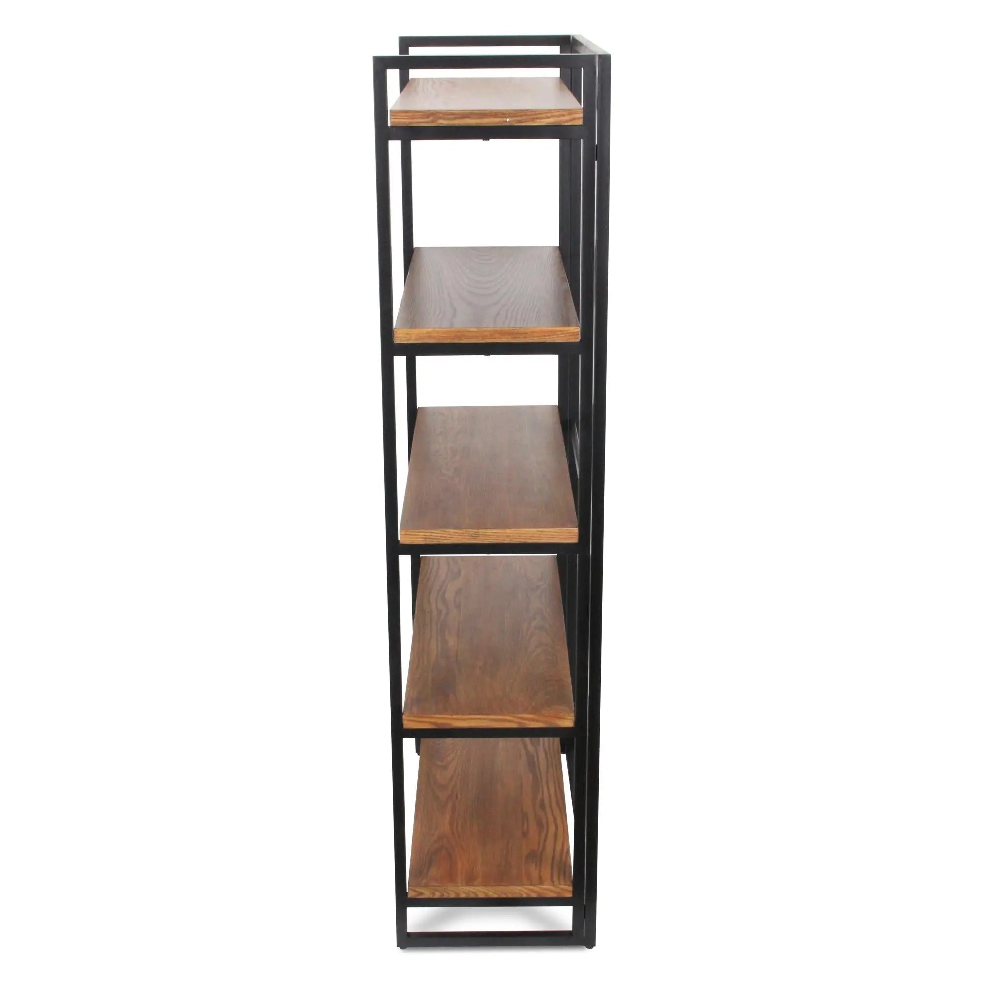 60" Brown Distressed Metal and Wood Five Tier Etagere Bookcase Homeroots Office