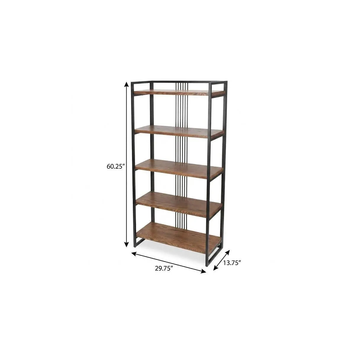 60" Brown Distressed Metal and Wood Five Tier Etagere Bookcase Homeroots Office