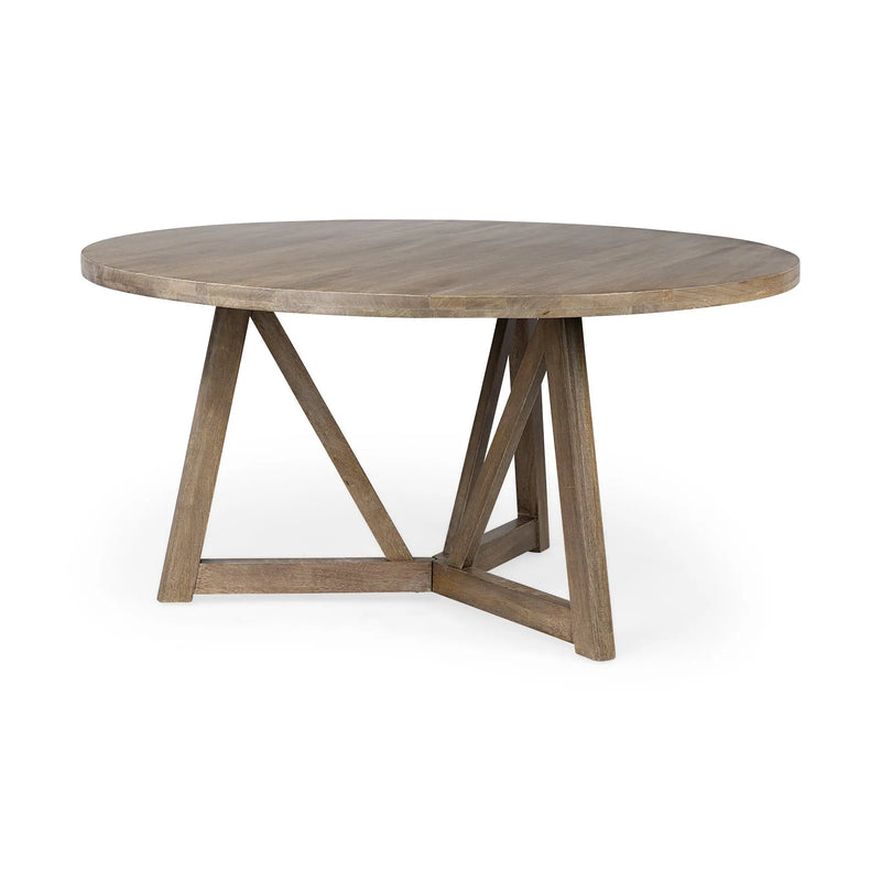 60" Brown Rounded Solid Wood Pedestal Base Dining Table - GreatEagleInc