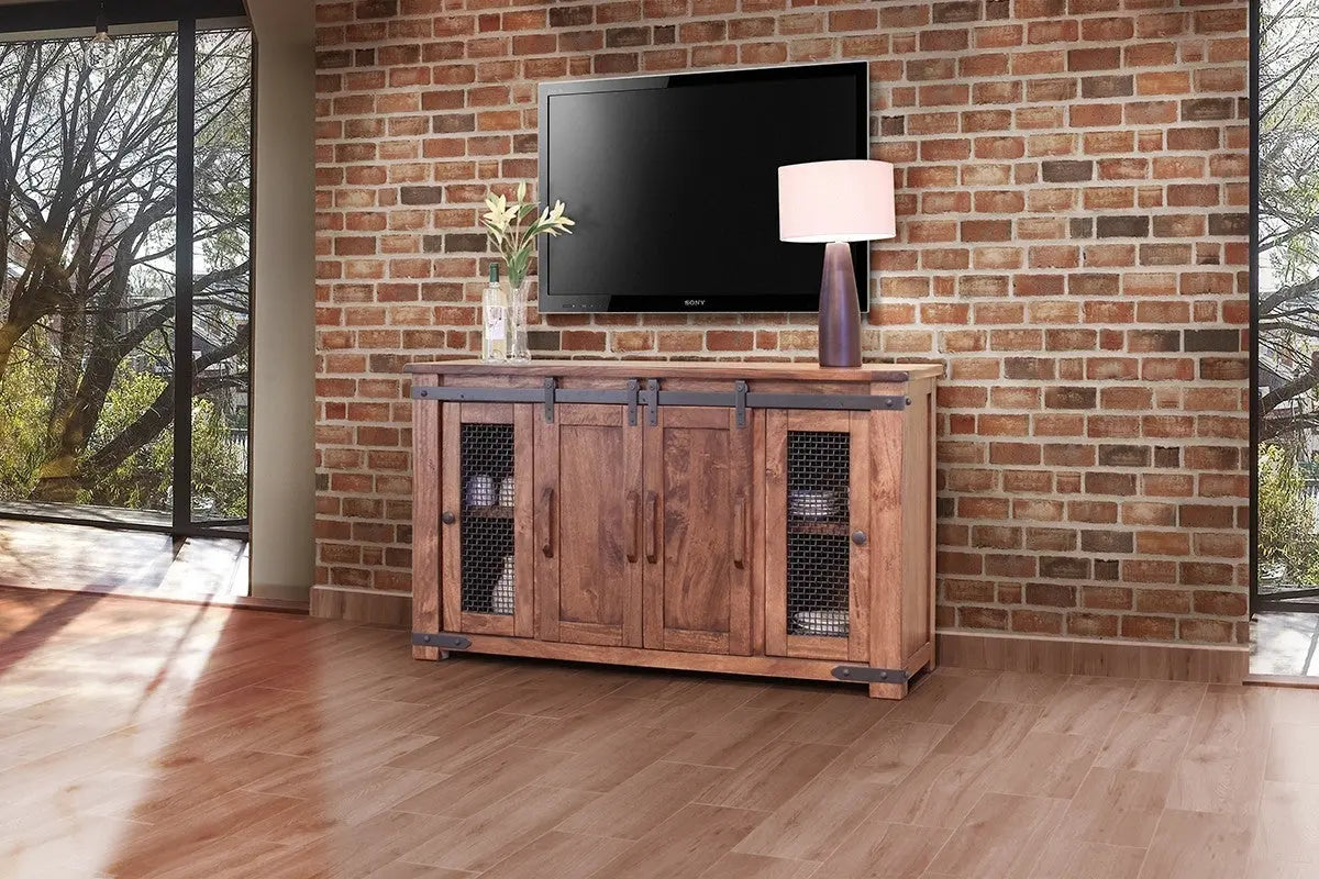 60" Brown Solid Wood Cabinet Enclosed Storage Distressed TV Stand Homeroots Living Room
