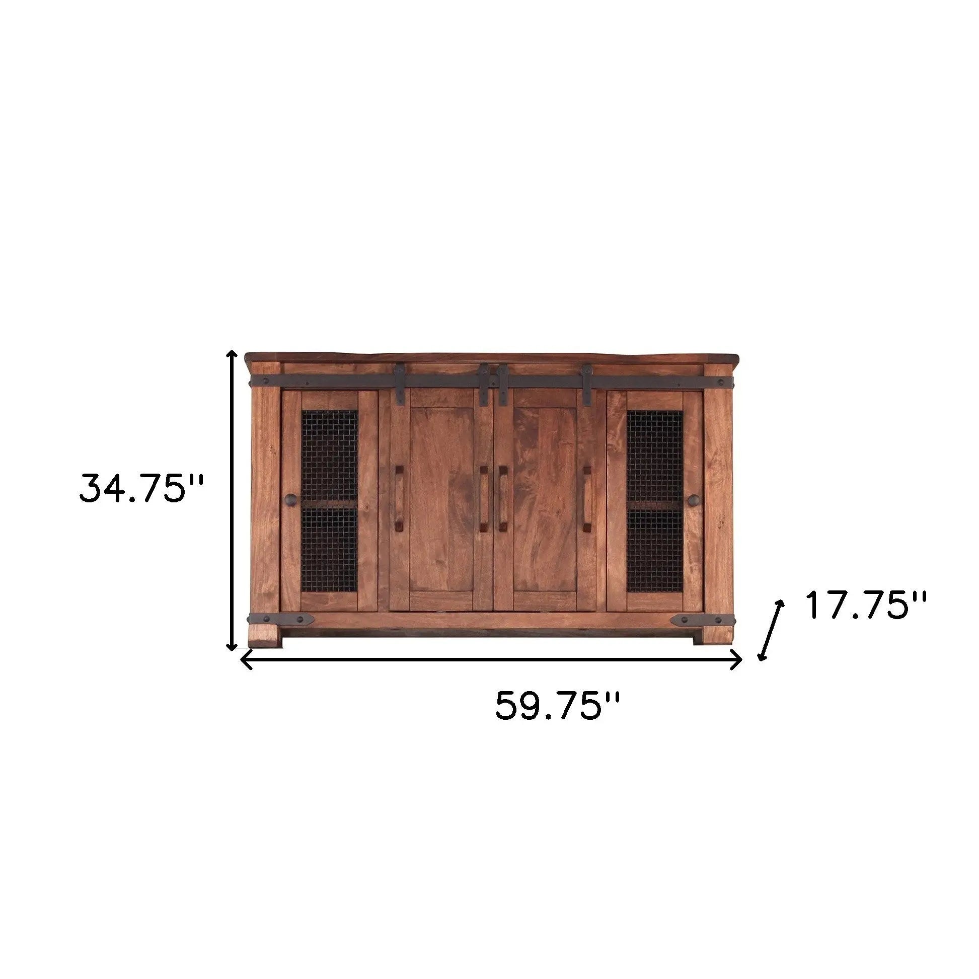 60" Brown Solid Wood Cabinet Enclosed Storage Distressed TV Stand Homeroots Living Room