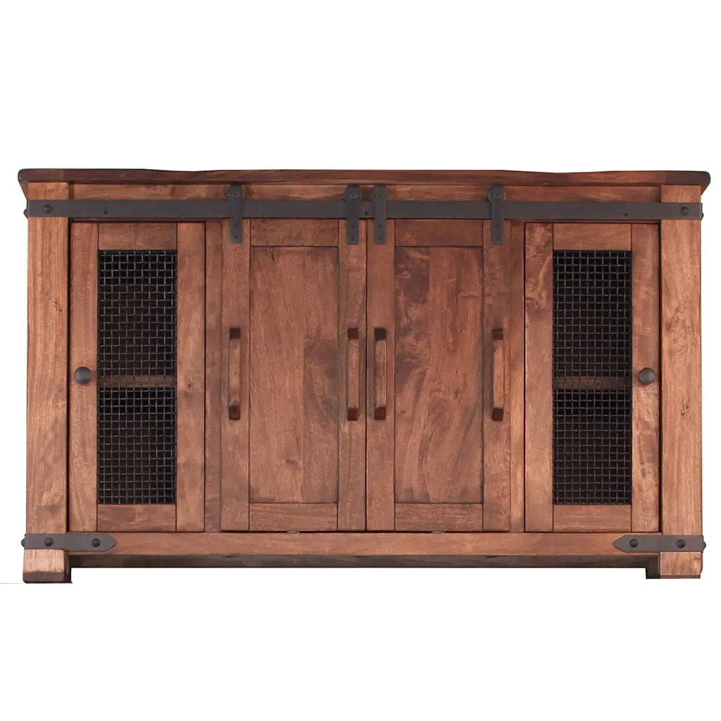 60" Brown Solid Wood Cabinet Enclosed Storage Distressed TV Stand Homeroots Living Room