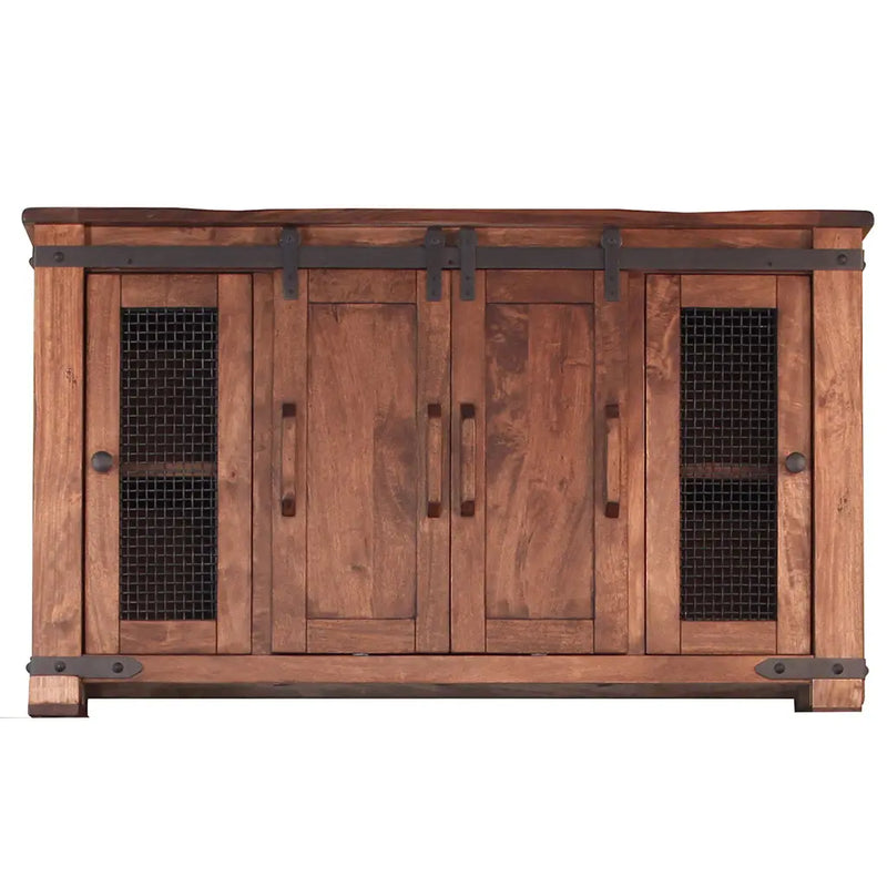 60" Brown Solid Wood Cabinet Enclosed Storage Distressed TV Stand Homeroots Living Room