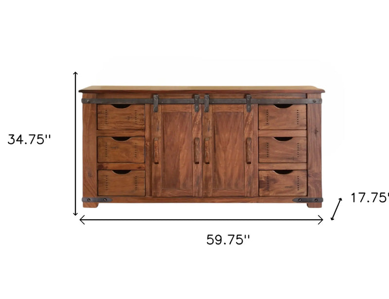 60" Brown Solid Wood Enclosed Storage Distressed TV Stand Homeroots Living Room