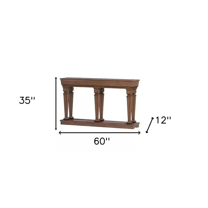 60" Brown Solid Wood Floor Shelf Console Table Homeroots Living Room
