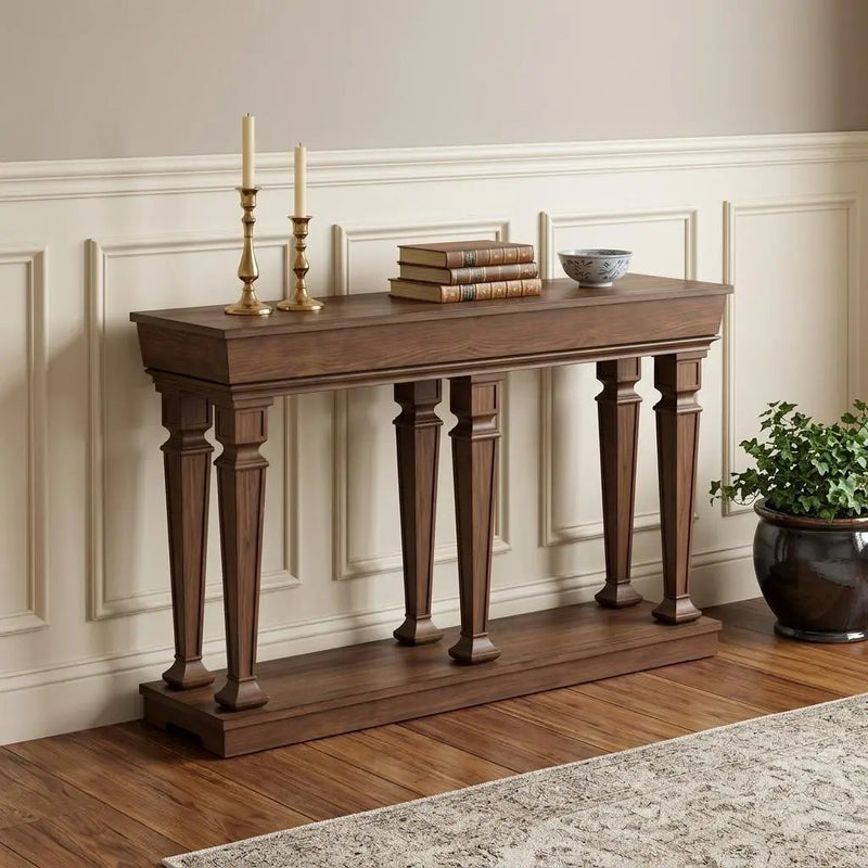 60" Brown Solid Wood Floor Shelf Console Table Homeroots Living Room