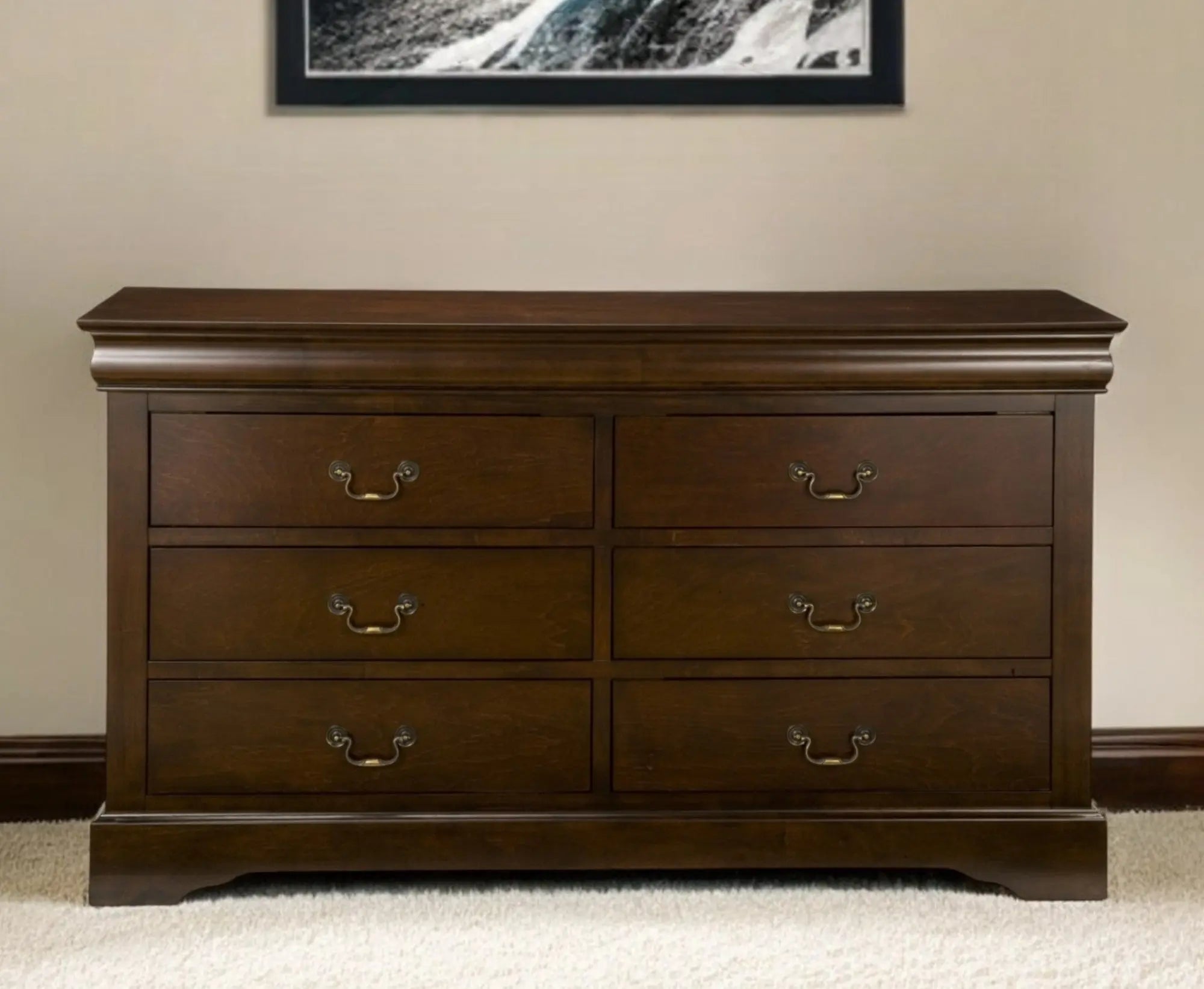 60" Brown Solid Wood Six Drawer Double Dresser - GreatEagleInc