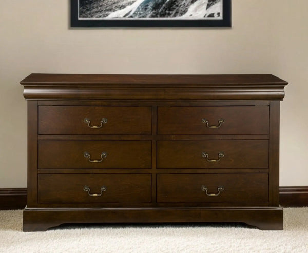 60" Brown Solid Wood Six Drawer Double Dresser - GreatEagleInc
