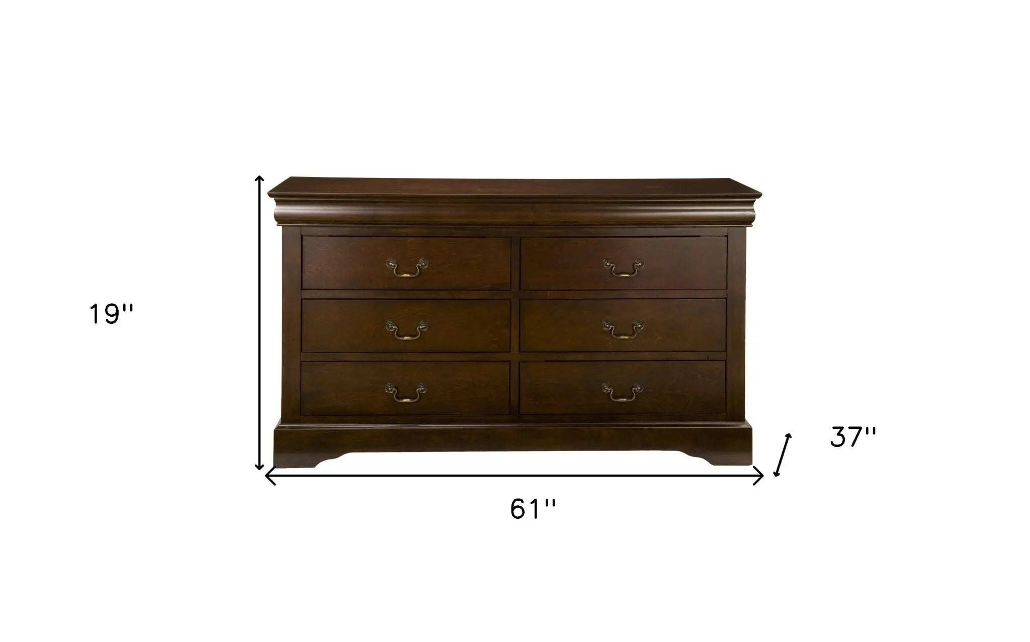 60" Brown Solid Wood Six Drawer Double Dresser - GreatEagleInc