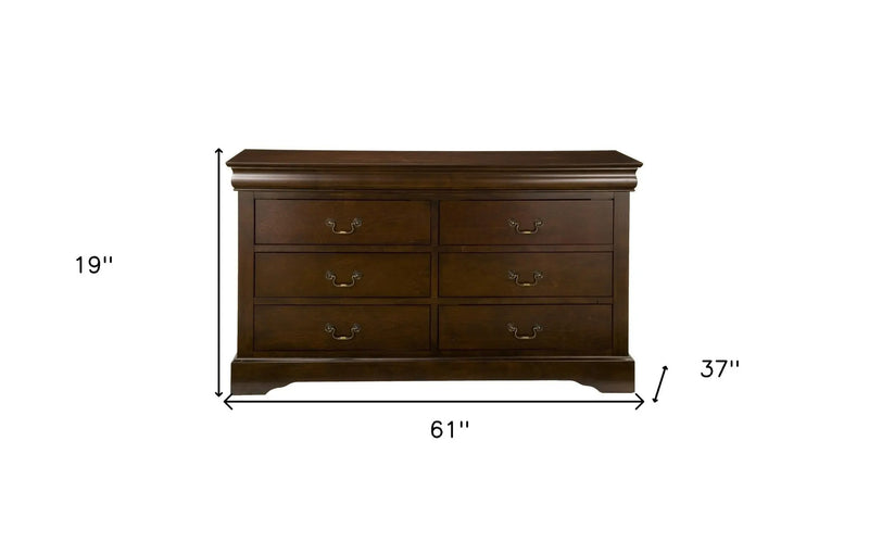 60" Brown Solid Wood Six Drawer Double Dresser - GreatEagleInc