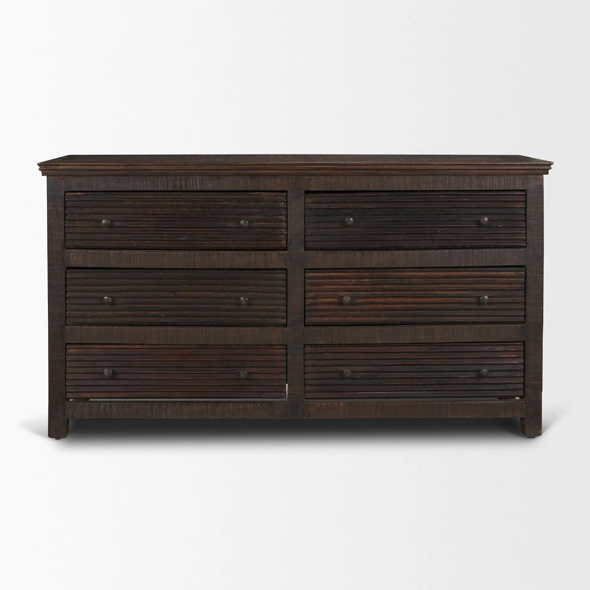 60" Brown Solid Wood Six Drawer Sideboard Homeroots Kitchen & Dining