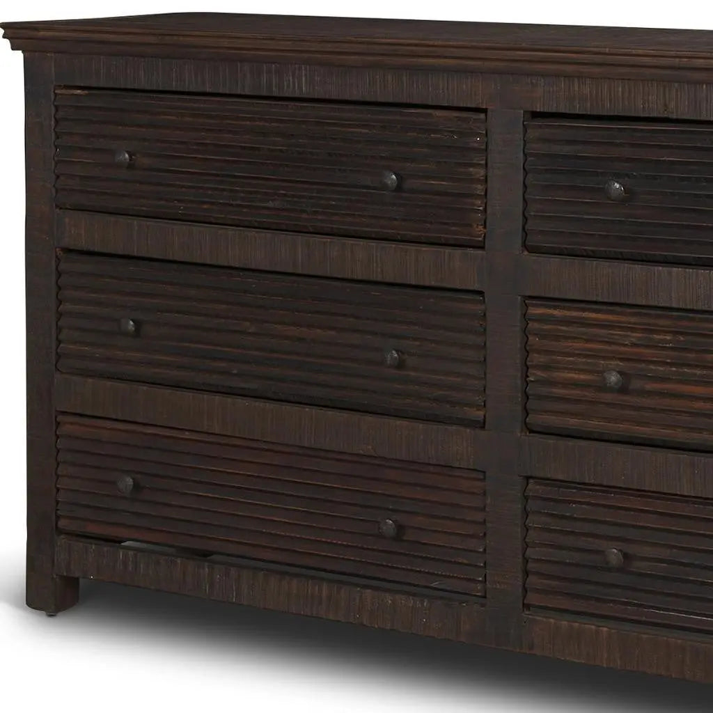 60" Brown Solid Wood Six Drawer Sideboard Homeroots Kitchen & Dining