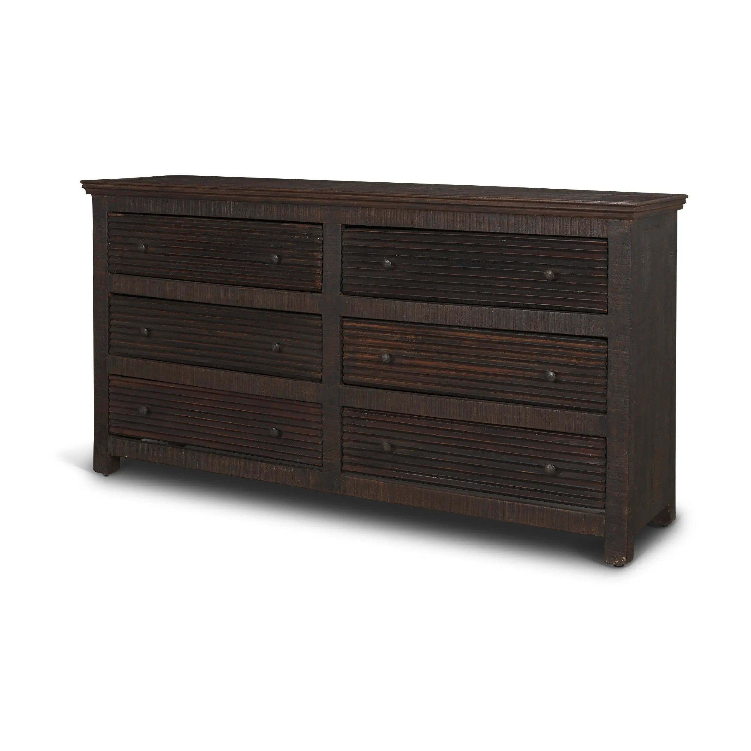 60" Brown Solid Wood Six Drawer Sideboard Homeroots Kitchen & Dining