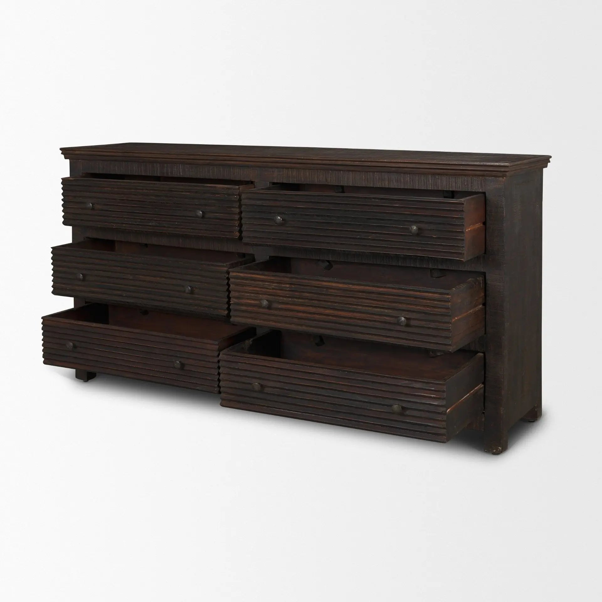 60" Brown Solid Wood Six Drawer Sideboard Homeroots Kitchen & Dining