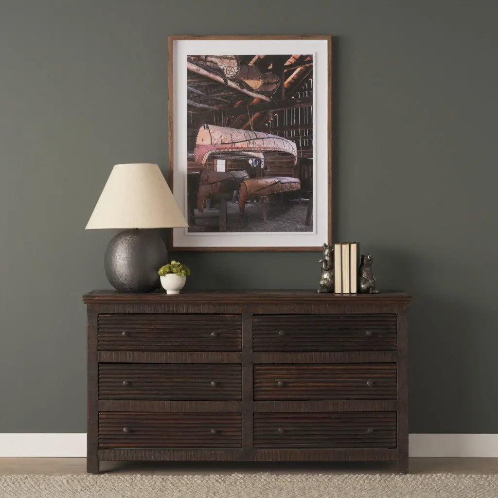 60" Brown Solid Wood Six Drawer Sideboard Homeroots Kitchen & Dining