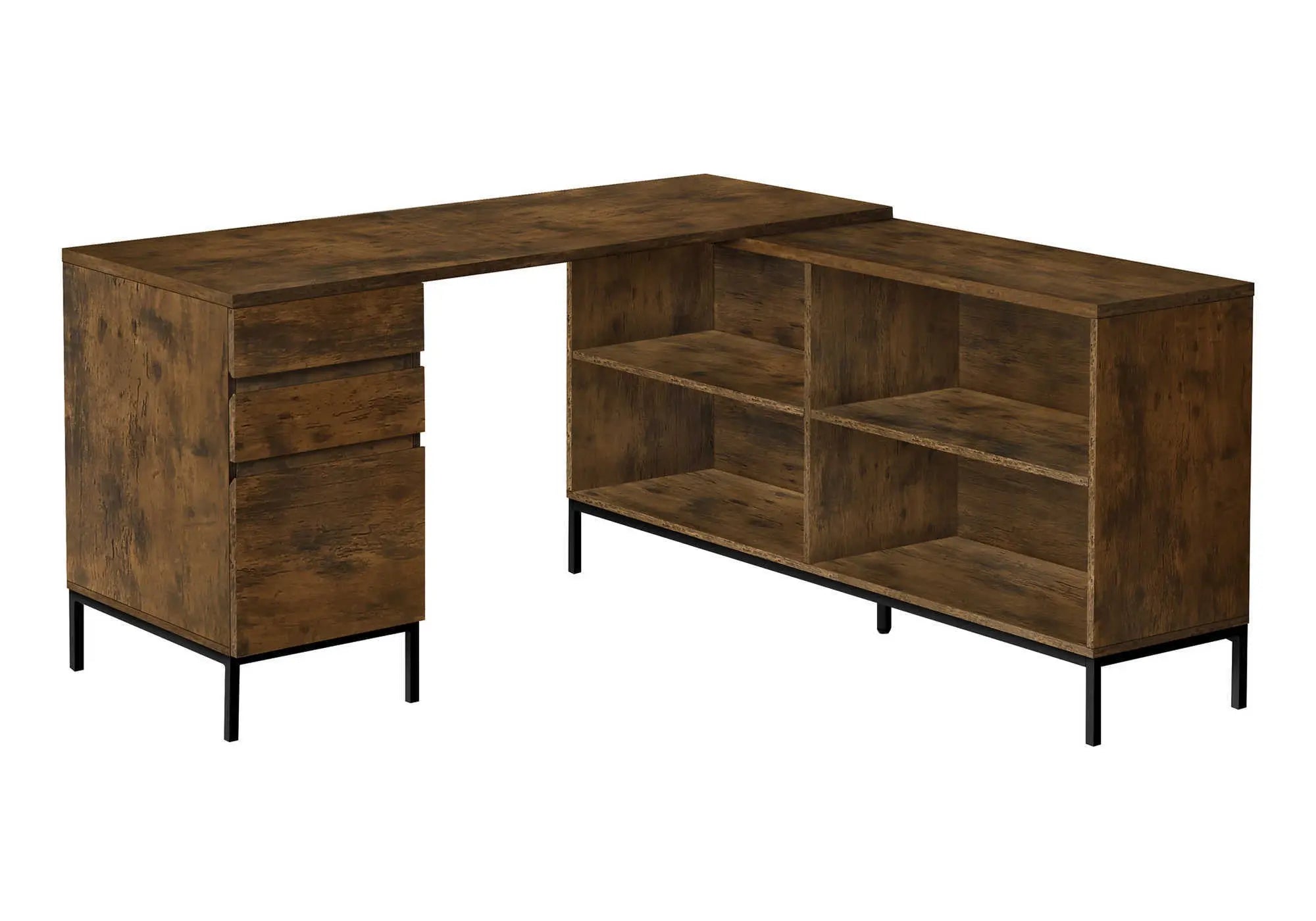 60" Brown and Black L Shape Computer Desk With Three Drawers Homeroots Office