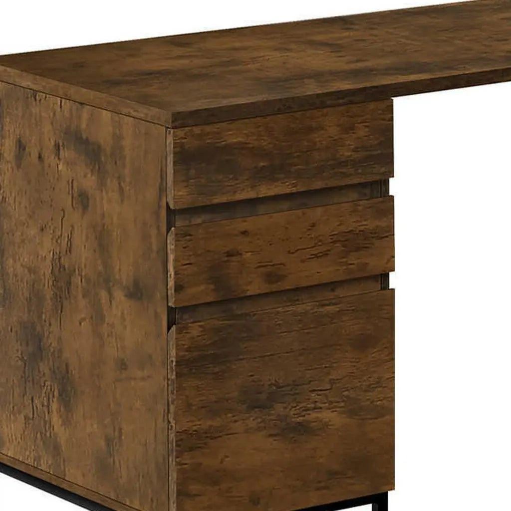 60" Brown and Black L Shape Computer Desk With Three Drawers Homeroots Office