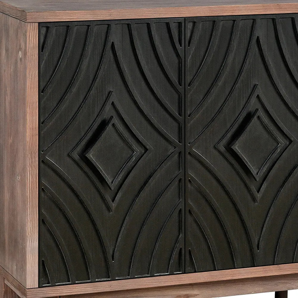 60" Brown and Charcoal Distressed Wood Sideboard with Four Doors Homeroots Kitchen & Dining
