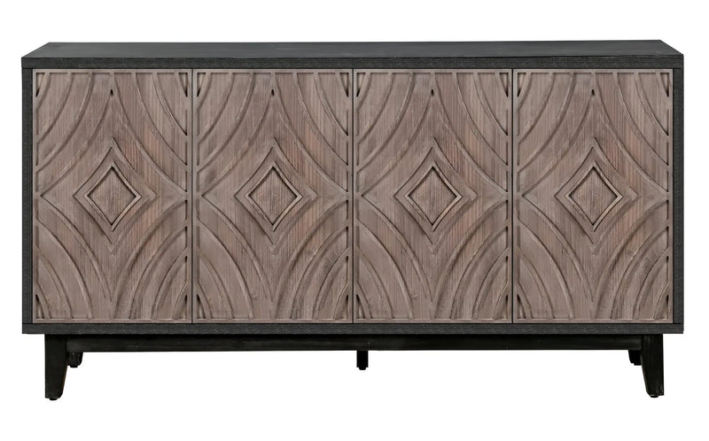 60" Charcoal and Brown Distressed Wood Sideboard with Four Doors Homeroots Kitchen & Dining
