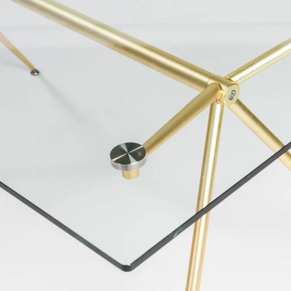 60" Clear And Gold Glass And Steel Dining Table - GreatEagleInc