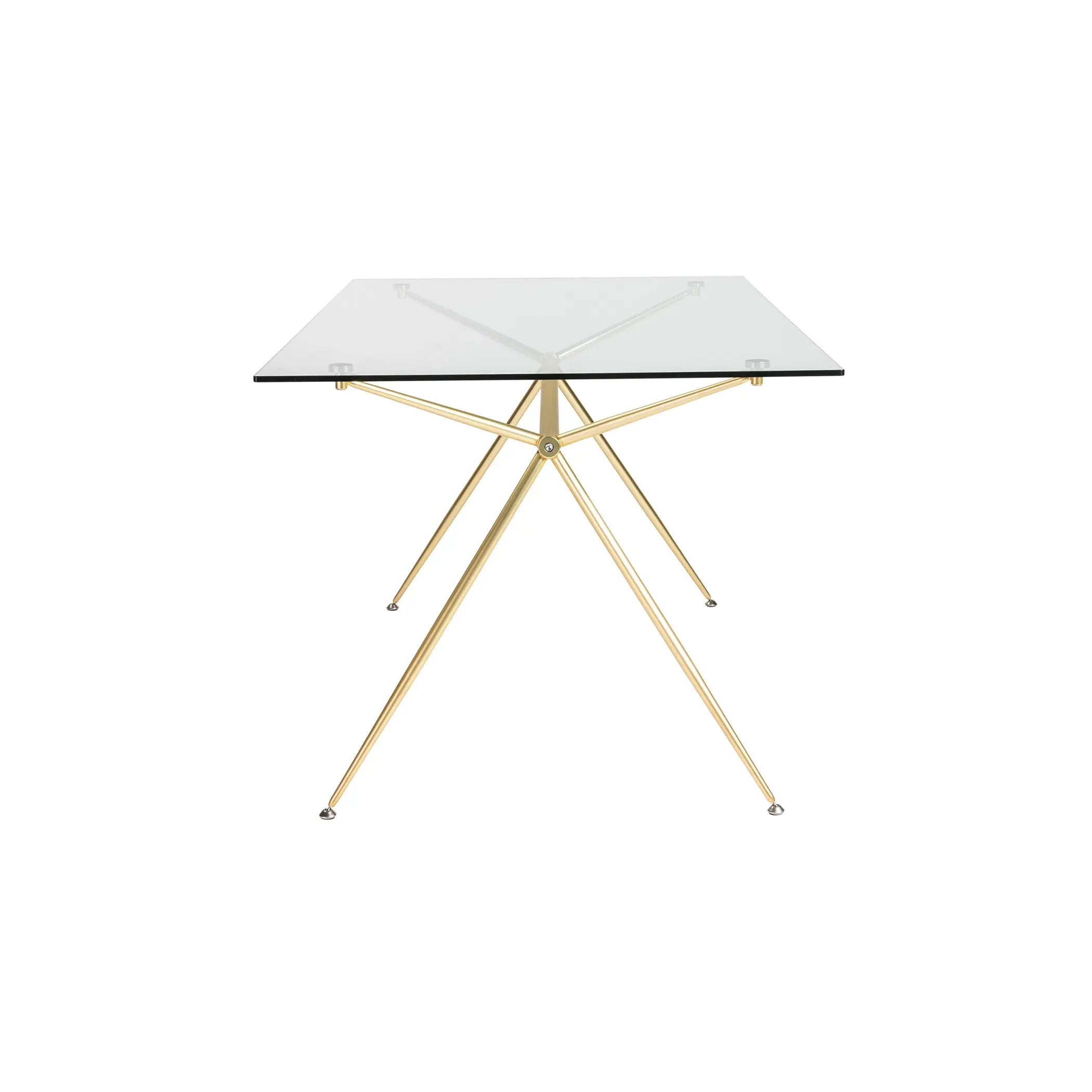 60" Clear And Gold Glass And Steel Dining Table - GreatEagleInc