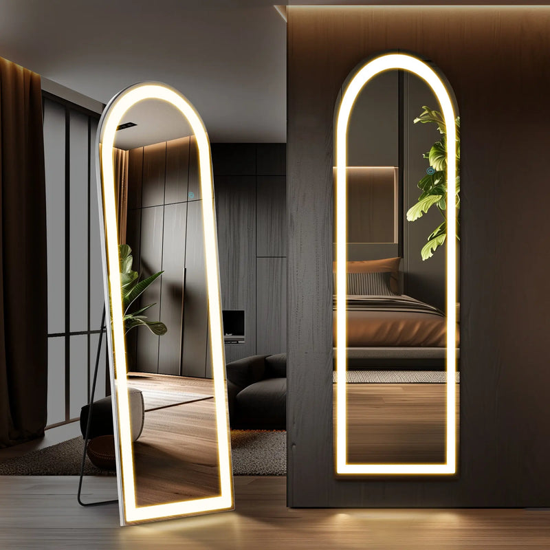 60" Clear Arch Lighted Freestanding and Wall Mount Frameless Full Length Mirror - GreatEagleInc