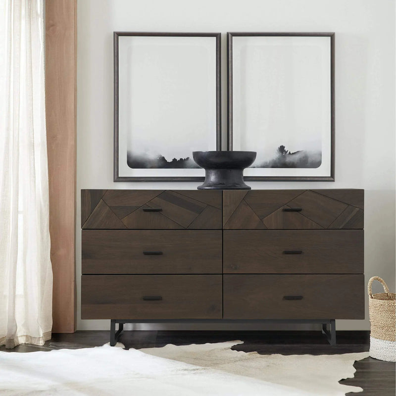 60" Dark Brown Solid Wood Six Drawer Double Dresser - GreatEagleInc