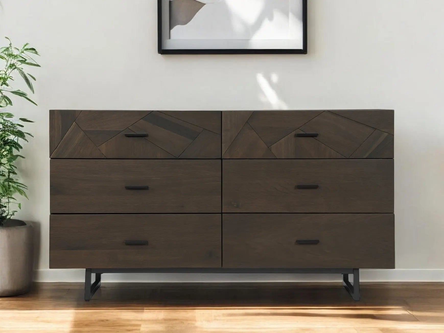 60" Dark Brown Solid Wood Six Drawer Double Dresser - GreatEagleInc