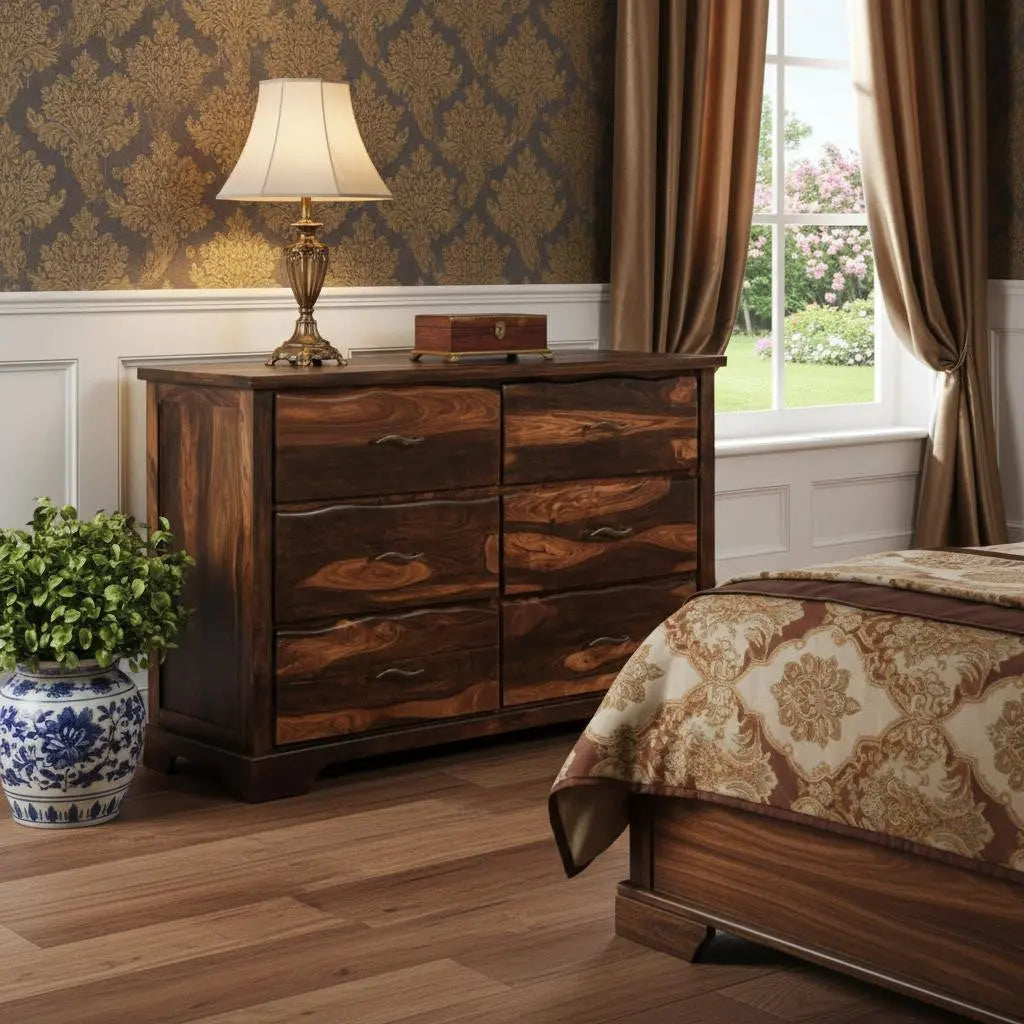 60" Dark Brown Solid Wood Six Drawer Dresser Homeroots Bed & Bath