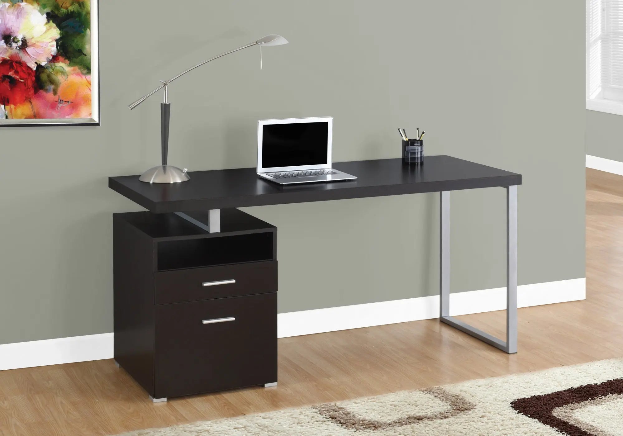 24" Dark Brown and Silver Computer Desk With Two Drawers - GreatEagleInc