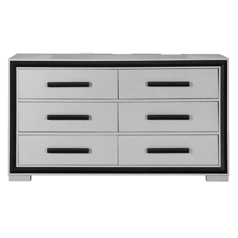 60" Gray And Black Wood Six Drawer Double Dresser Homeroots Bed & Bath