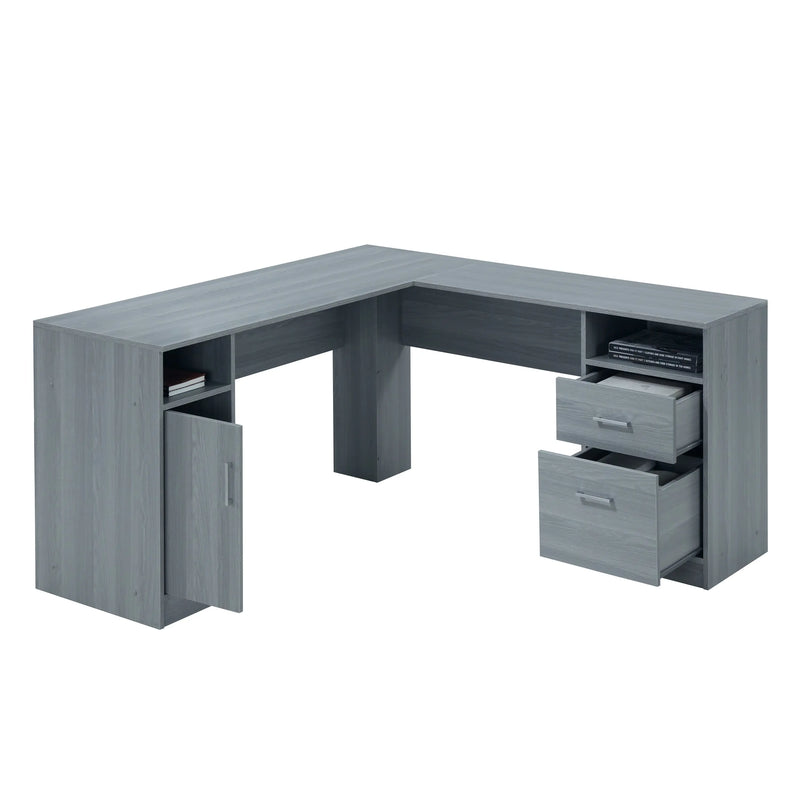 60" Gray Wood L Shape Computer Desk With Two Drawers Homeroots Office