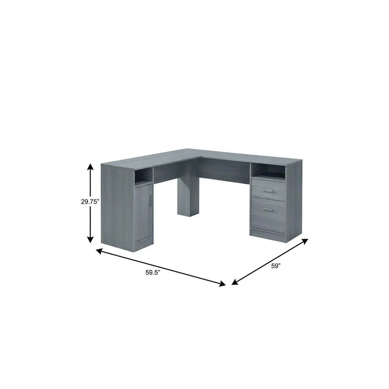 60" Gray Wood L Shape Computer Desk With Two Drawers Homeroots Office