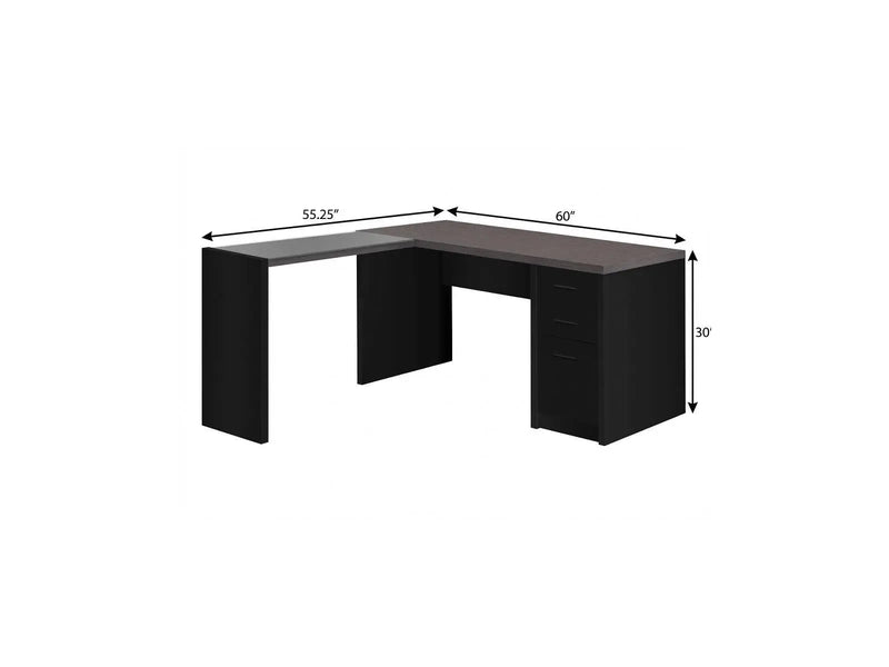 60" Gray and Black L Shape Computer Desk With Three Drawers Homeroots Office