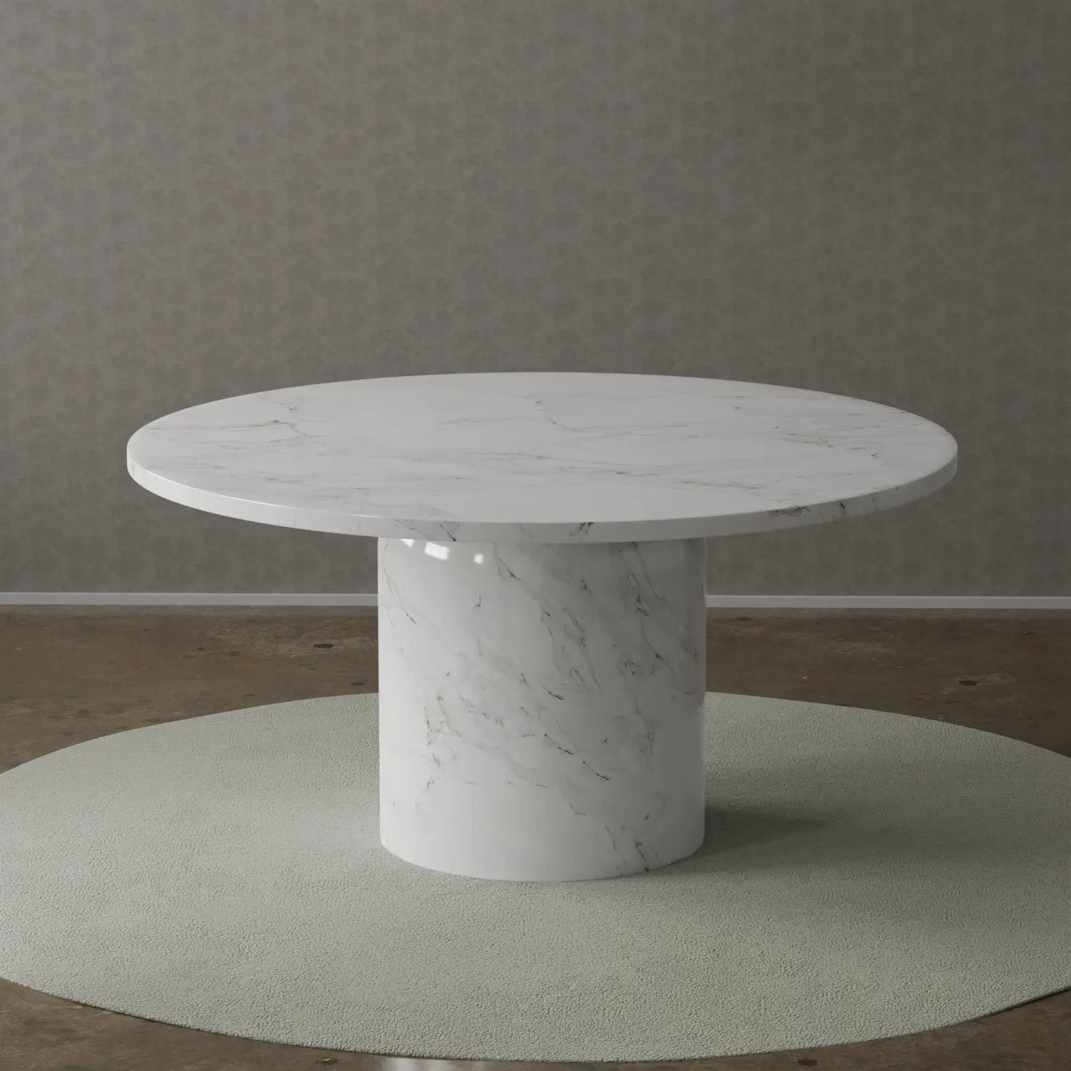 60" Gray and White Marble Pedestal Base Round Top Dining Table Homeroots Kitchen & Dining