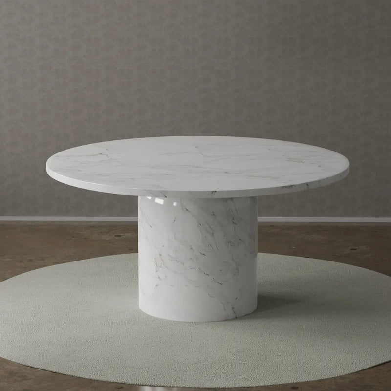 60" Gray and White Marble Pedestal Base Round Top Dining Table Homeroots Kitchen & Dining