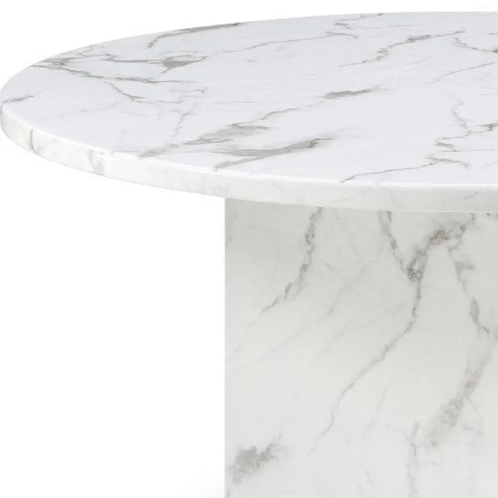 60" Gray and White Marble Pedestal Base Round Top Dining Table Homeroots Kitchen & Dining