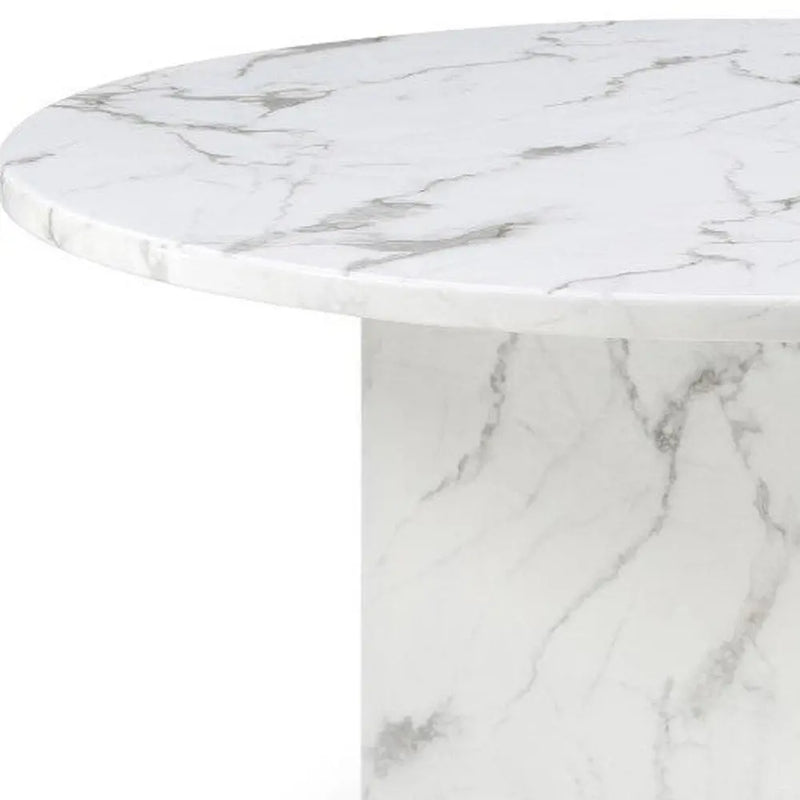 60" Gray and White Marble Pedestal Base Round Top Dining Table Homeroots Kitchen & Dining