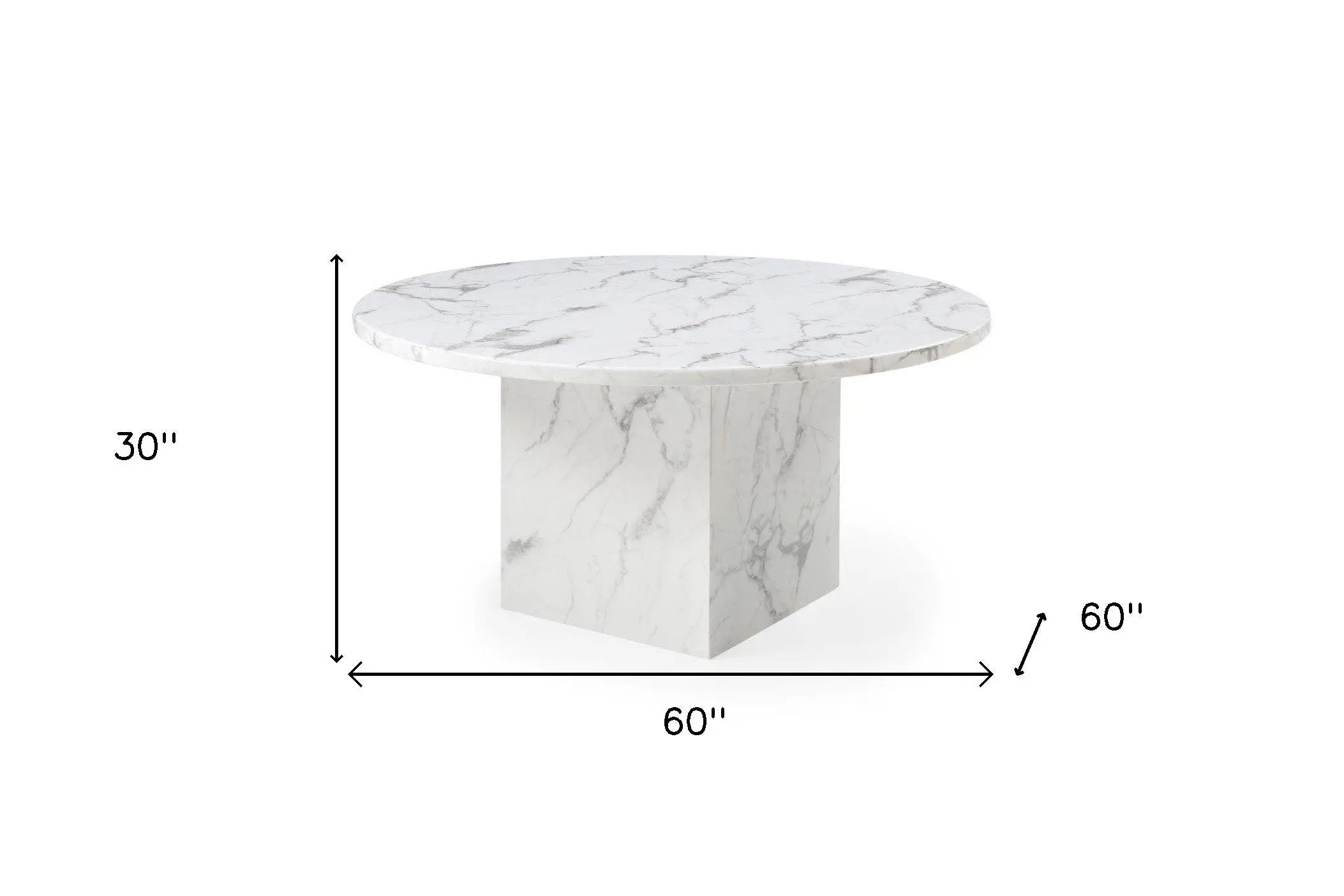 60" Gray and White Marble Pedestal Base Round Top Dining Table Homeroots Kitchen & Dining