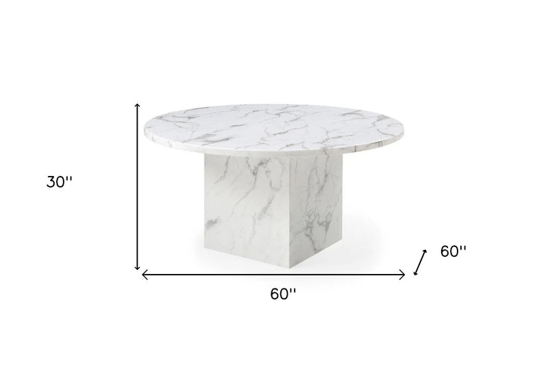 60" Gray and White Marble Pedestal Base Round Top Dining Table Homeroots Kitchen & Dining