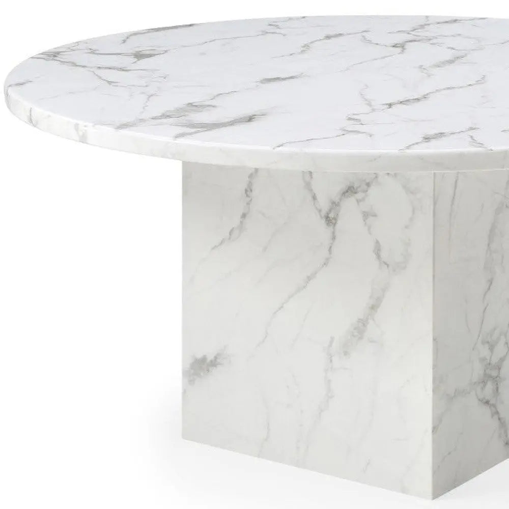 60" Gray and White Marble Pedestal Base Round Top Dining Table Homeroots Kitchen & Dining