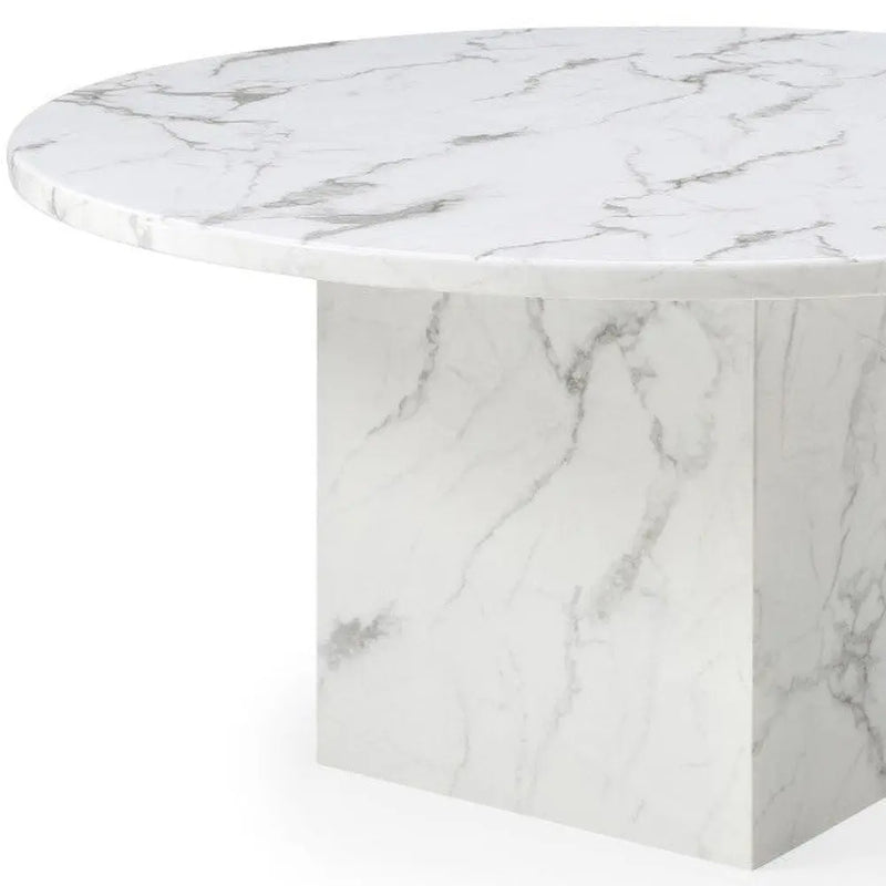 60" Gray and White Marble Pedestal Base Round Top Dining Table Homeroots Kitchen & Dining