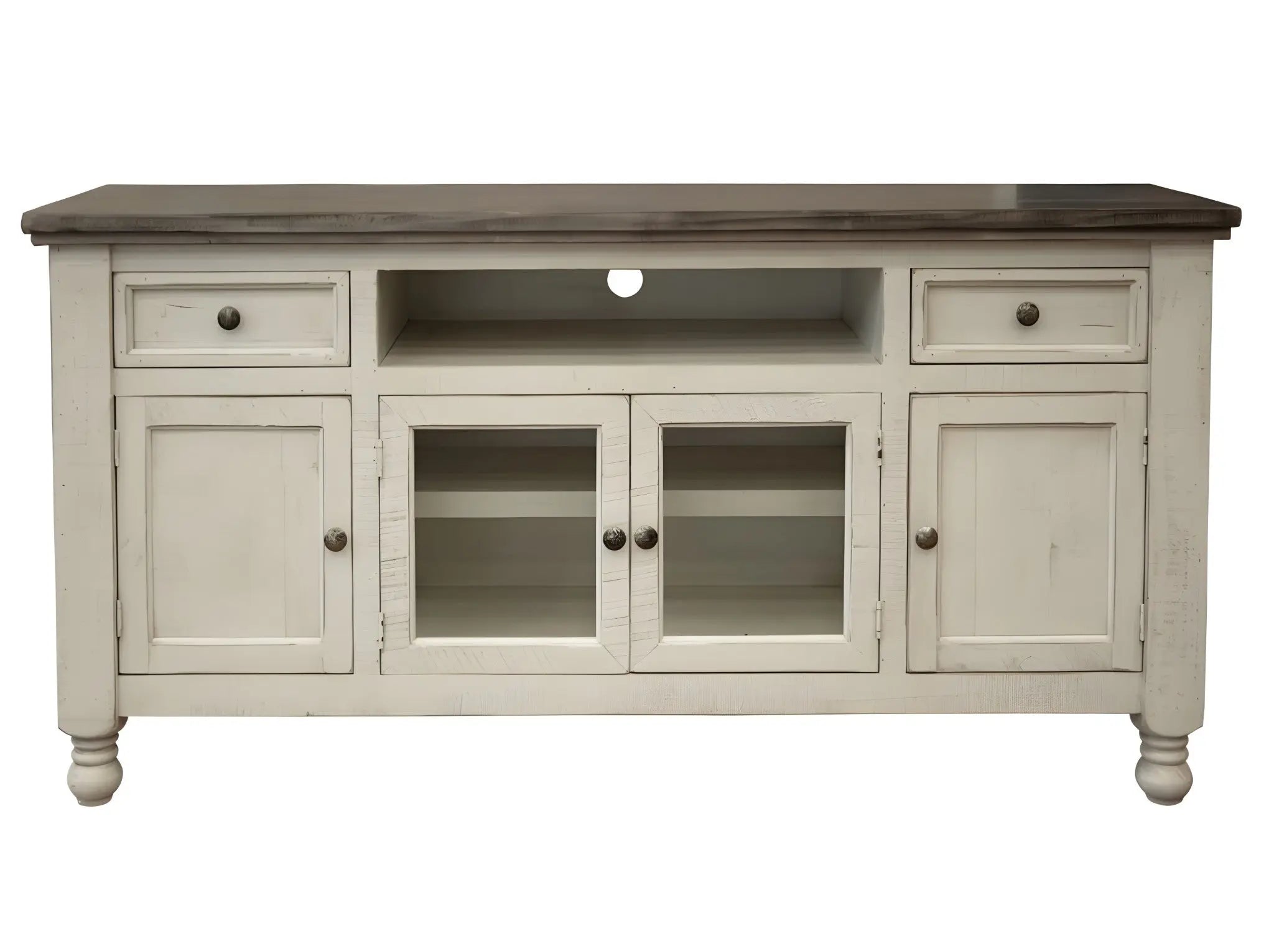 60" Ivory Solid Wood Open shelving Distressed TV Stand Homeroots Living Room