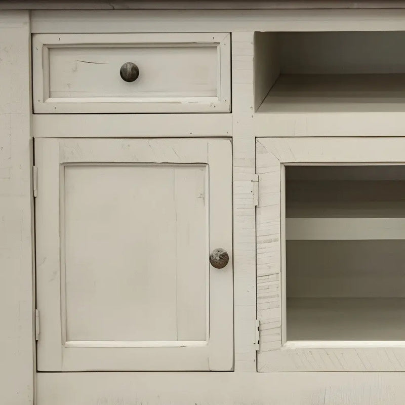 60" Ivory Solid Wood Open shelving Distressed TV Stand Homeroots Living Room