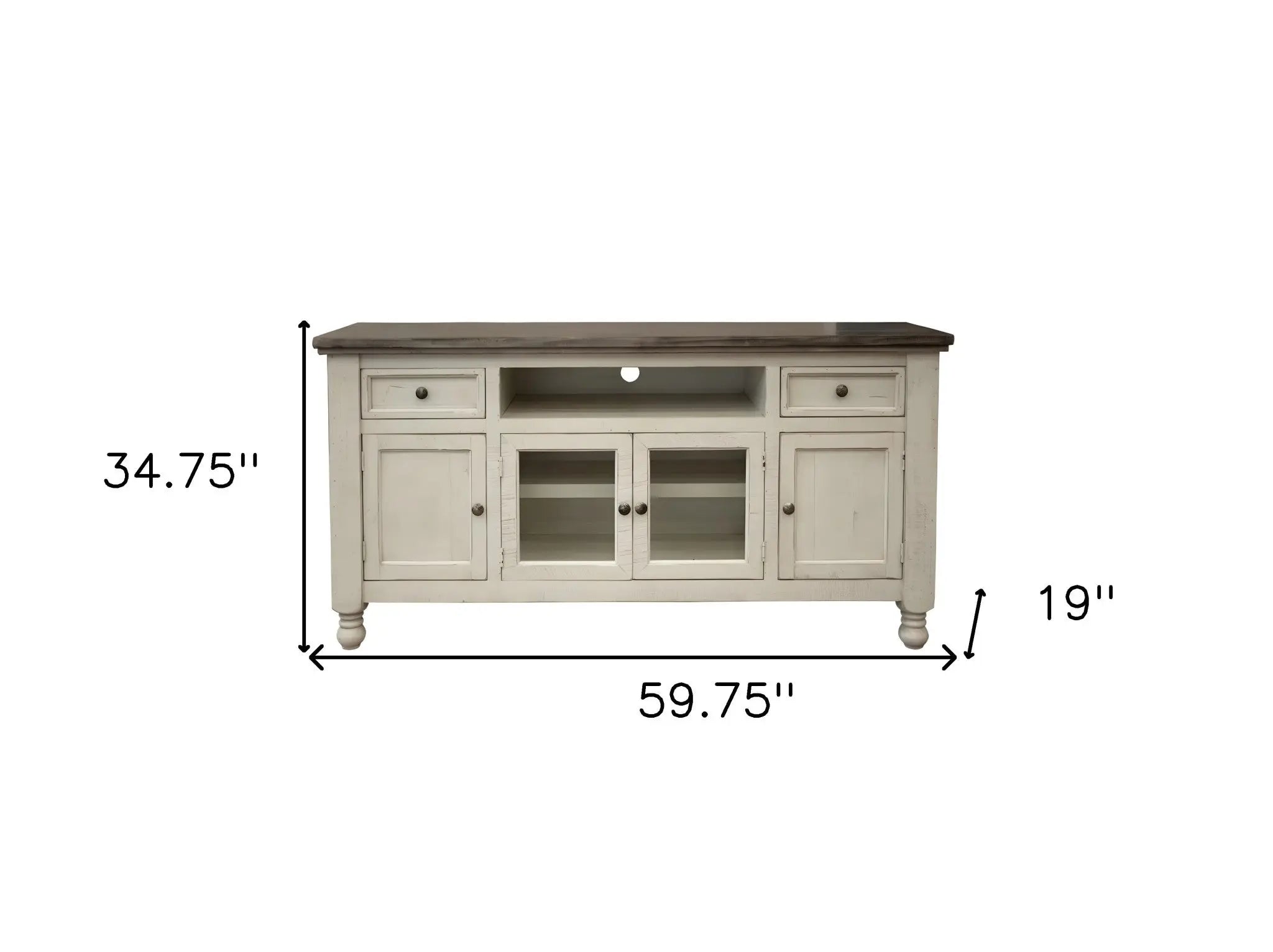 60" Ivory Solid Wood Open shelving Distressed TV Stand Homeroots Living Room