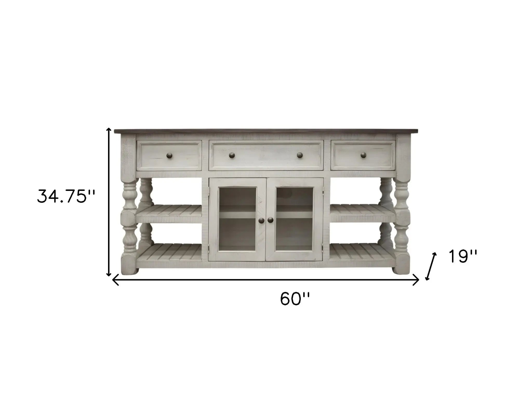 60" Ivory Solid Wood Open shelving Distressed TV Stand Homeroots Living Room