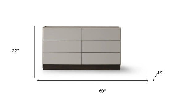 60" Light Gray And Walnut Wood Six Drawer Double Dresser Homeroots Bed & Bath