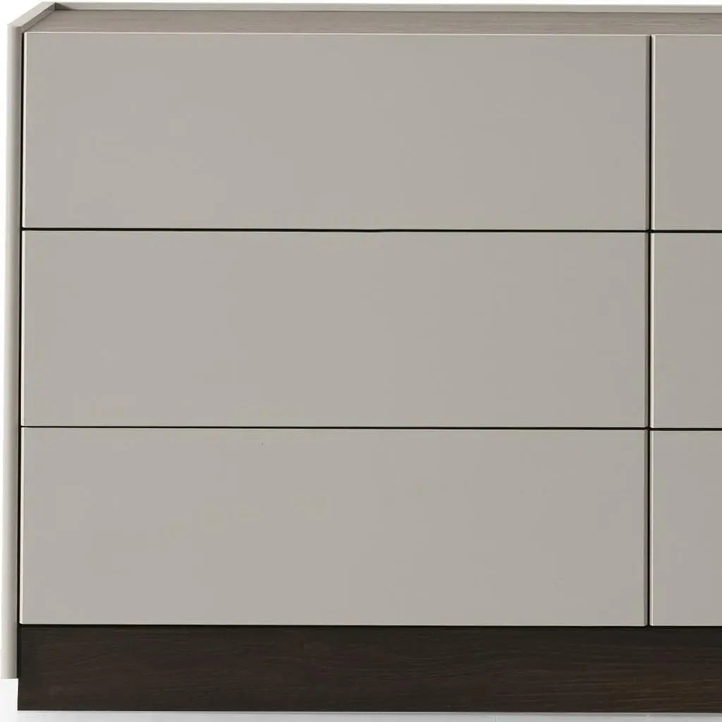 60" Light Gray And Walnut Wood Six Drawer Double Dresser Homeroots Bed & Bath