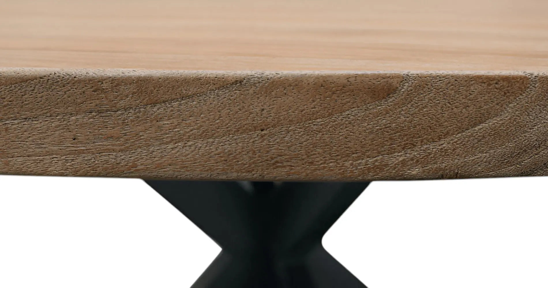 60" Natural And Black Rounded Solid Wood And Iron Pedestal Base Dining Table - GreatEagleInc