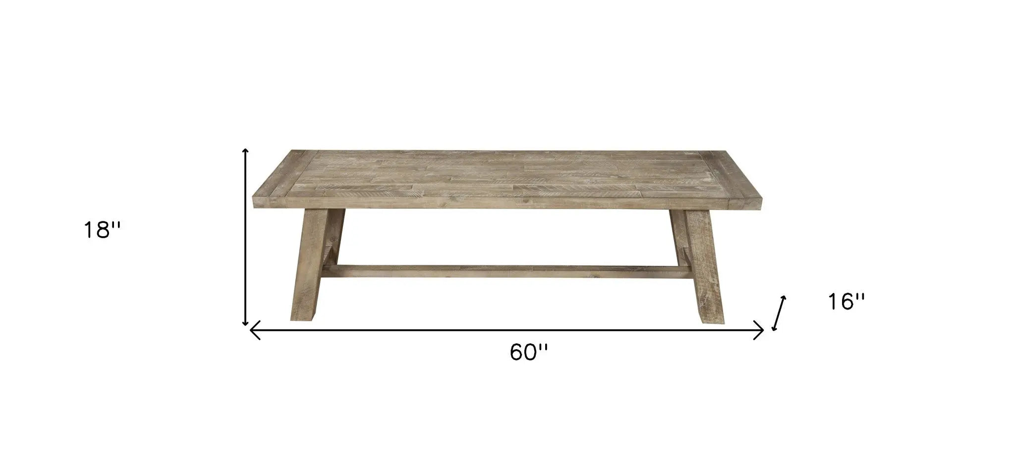 60" Natural Distressed Solid Wood Dining Bench Homeroots Living Room